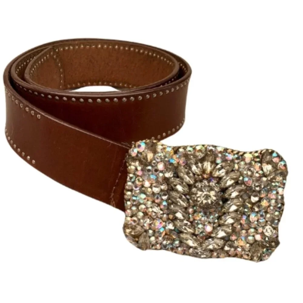 Vintage OOAK Crystal Boho BLING Buckle Belt